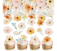 Flower Cake Decoration, Flowers for Cake, Daisy Cake Decoration, Yellow White Pink, Cupcake Toppers, Wedding Christening Confirmation, Cake Decoration Girls, Muffin Decoration (Pack of 44)