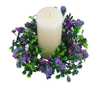 Flower Candle Ring Small Wreath Artificial Purple Lavender Pillar Holder 8” for Spring Wedding Table Centerpieces Home Garland Farmhouse Party Decor