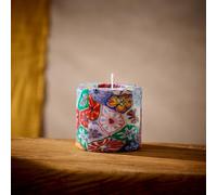 Flower Candles; Colourful Pillar Candles with Flower Pattern; fair Trade Ethical Swazi Candles; Decorative Aesthetic Candles; Table Decor (Mini Pillar)
