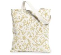 Flower Canvas Tote Bag for Women, Floral Elegant Leaf Blossom Spring Beige Washable Reusable Market Tote for Shopping Brunc, Beige, 13x15 Inch
