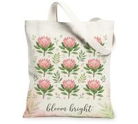 Flower Canvas Tote Bag for Women, Spring Botanical Leaf Bud Spring Peach Washable Reusable Everyday Tote Bag Ideas for Outdoor Travel Workday Reading 13x15 Inch