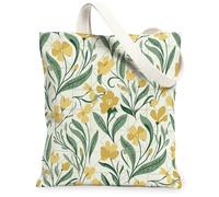 Flower Canvas Tote Bag for Women, Spring Botanical Leaf Stem Spring Yellow Washable Reusable Shopping Bags Ideas for Shopping Trips Office Library Casual 13x15 Inch
