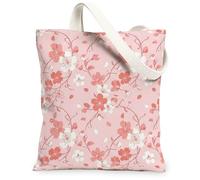 Flower Canvas Tote Bag for Women, Spring Feminine Blossom Petal Spring Peach Washable Reusable Small Tote Bag Ideas for Fam, Peach, 13x15 Inch