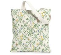 Flower Canvas Tote Bag for Women, Spring Floral Butterfly Clovers Spring Green Washable Reusable Aesthetic Tote Bag Ideas F, Green, 13x15 Inch
