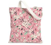 Flower Canvas Tote Bag for Women, Spring Floral Butterfly Leaf Spring Peach Washable Reusable Market Tote Bag for Shopping Brunch Park Library Day Trips 13x15 Inch