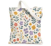 Flower Canvas Tote Bag for Women, Spring Floral Butterfly Leaf Spring Yellow Washable Reusable Small Tote Bag Ideas for Tra, Yellow, 13x15 Inch