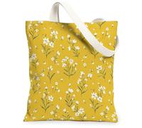 Flower Canvas Tote Bag for Women, Spring Floral Leaf Blossom Spring Yellow Washable Reusable Market Tote Bags Ideas for Family Friends Colleagues Reading Loves 13x15 Inch