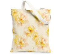 Flower Canvas Tote Bag for Women, Spring Floral Petal Blossom Spring Yellow Washable Reusable Small Tote Bags Ideas for Tra, Yellow, 13x15 Inch