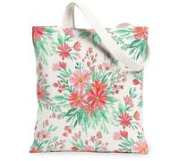 Flower Canvas Tote Bag for Women, Spring Floral Petal Leaf Spring Peach Washable Reusable Market Tote Bags Ideas for Family Friends Colleagues Reading Loves 13x15 Inch