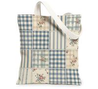 Flower Canvas Tote Bag for Women, Vintage Rustic Plaid Stripe Spring Blue Washable Reusable Shopping Bag Ideas for Outdoor Travel Workday Reading 13x15 Inch