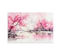 Flower Canvas Wall Art Poster Pink Cherry Blossom Watercolor Picture Print16x24inch(40x60cm)