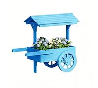 Flower Cart Display Stand with Wheels Fragrant Cedar Wood Candy Cart with Canopy Party Display Cartt Windproof and Rainproof for Flower Shops Pavilions Candy Shops Restaurants(Blue,80x42x79cm)