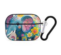 Flower Cartoon Elephant AirPod Pro Case, Anti Scratch Hard PC Cover with Keychain, AirPod Pro 2nd/1st Case Accessories for Women Men, Black-Style