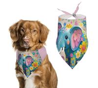 Flower Cartoon Elephant Dog Bandanas for Feeding Grooming, Triangle Pet Bibs Washable Pets Scarf for Cats & Dogs