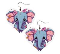 Flower cartoon elephant Leather Earrings for Women Heart Earring Lightweight Dangle Earrings Jewelry Gifts