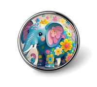 Flower Cartoon Elephant Round Badge for Men Women, Durable & Stylish Lapel Pins, Lightweight Metal Badges for Shirts, Jackets, Hats