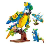 Flower Cat Building Blocks Set - 3 IN 1 Transformable Butterfly and Parrot Building Bricks Toys, Wildlife Animal and Pet Kitty Creature Build, Desktop Decoration, Gifts for Teens, Adults, 408 PCS