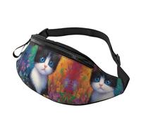 Flower Cat Fanny Pack Black and White Cat Crossbody Bag Butterfly Cat Hands-Free Bag Bus Riders 14X35CM