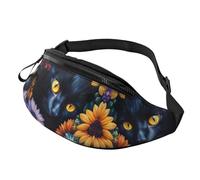 Flower Cat Fanny Pack Black Cat Crossbody Bag Colorful Flowers Hands-Free Bag Bus Riders 14X35CM