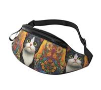 Flower Cat Hands-Free Bag Black and White Cat Fanny Pack Butterfly Cat Crossbody Bag Street Performers 14X35CM