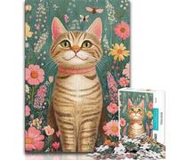 Flower Cat Jigsaw Puzzles for Adults 1000 Pieces,Help The Brain Exercise Addictive Toys to Cultivate Patience Suitable for Couples (75x50cm)