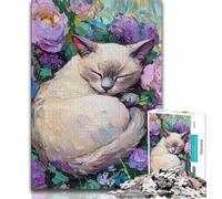 Flower Cat Jigsaw Puzzles for Teenagers,Challenging Game And Family Play with Fully Interlocking Randomly Shaped Pieces (38x26cm)
