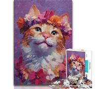 Flower Cat JigsawPuzzle 1000 Pieces for Adults,Challenging To Complete But Fun And Humorous with Matching Poster And Trivia Sheet 38x26cm