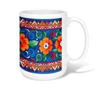 Flower Ceramic Coffee Mug, Festive Vibrant Leaf Swirl Spring Blue Novelty Hot Chocolate Mug with Handle Ideal for Friendship Family Colleague Teachers Sweetheart Staff 15 Oz