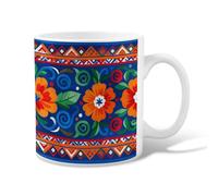Flower Ceramic Coffee Mug, Festive Vibrant Leaf Swirl Spring Blue Novelty Tea Cup with Handle Ideal for Friendship Family Colleague Teachers Sweetheart Staff 11 Oz