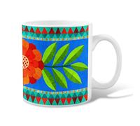 Flower Ceramic Coffee Mug, Festive Vibrant Leaf Triangle Summer Blue Novelty Office Drinking Cup with Handle Ideal for Friends Family Coworkers Teachers Couples Employees 11 Oz