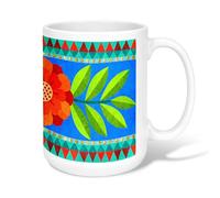 Flower Ceramic Coffee Mug, Festive Vibrant Leaf Triangle Summer Blue Novelty Tea Mug with Handle Ideal for Friends Family Co-Worker Lovers Eldership Senior 15 Oz
