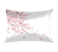 Flower Cherry Blossoms Jananese Satin Pillowcase for Hair and Skin King Size White Silk Pillow Cases Soft Slip Cooling Pillow Covers No Zipper with Envelope Closure for Bed Couch 20 × 40in