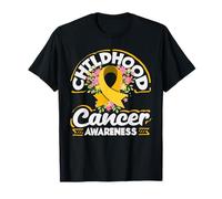 Flower Childhood Cancer Gold Ribbon Support Awareness T-Shirt