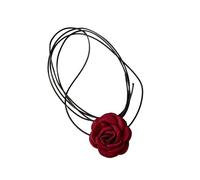 Flower Choker Necklace Rose Choker Necklace Trendy Elegant for Women Lace up Choker Summer Necklace for Holiday Anniversary- Red