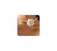 Flower Choker Necklaces for Women,White Pearl Beaded Collar Necklace Pretty Y2k Large Floral Necklace,Cute Preppy Prom Jewelry Accessories Gifts, L, Metal, No Gemstone