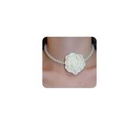 Flower Choker Necklaces for Women,White Pearl Beaded Collar Necklace Pretty Y2k Large Floral Necklace,Cute Preppy Prom Jewelry Accessories Gifts, L, Metal, No Gemstone