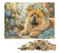 Flower Chow Chow Dog Art Adult Wooden Jigsaw, 1000 Pieces | A screen-free tabletop activity - a clear build method alone or together.