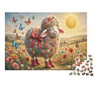 Flower-clad Sheep Jigsaw Puzzle for Game 1000 Pieces Butterflies Wildflower Meadow for Beginners Puzzle Starters Anxiety Relief Small Gift Idea 70x50cm/1000pcs