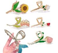 Flower Claw Clips Flower Hair Claw Clips Kraeoke Hair Clip Back Head Clip For Women Girls Thick Thin Long Curly Hair 6Pcs