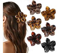 Flower Claw Clips for Women 6 PCS, Hawaiian Daisy Jaw Clips for Thick Thin Hair, Secure Grip Non Slip Flower Hair Cute Accessories for Girls, Tortoise Black