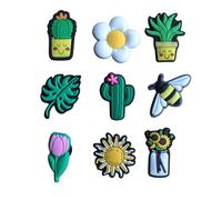 Flower Clog Charms 9 Pack - Garden Shoe Charms, Cute Bee PVC Charms, Leaf, Cactus, Houseplant, Daisy & Tulip Shoe Accessories for Gardening, Spring & Summer Fun