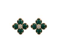 Flower Clover Malachite Stud Earrings Gold Latelita Green One Size