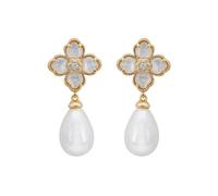 Flower Clover Pearl Drop Earrings Mother Of Pearl Gold Latelita White One Size