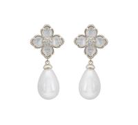 Latelita Flower Clover Pearl Drop Earrings in Silver for Women - 925 Sterling Silver, Mother of Pearl, Cubic Zirconia