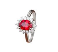 Flower Cluster Ring Lab Created Ruby Rings for Women Sterling Silver 18K White Gold Elegant Flower Oval 4 Claw Lab Ruby 1.9CT with Round Moissanite Size S 1/2 Solid Not Plated Popular For