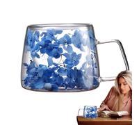 Flower Coffee Mug - 200ml Clear Glass Cup, Double Wall Insulated Handle | Dry for Spring Tea Juices Hot Drink Home Office Stylish Gift Beverage
