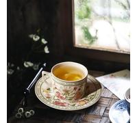 Flower Coffee Mug - 240ml Smooth Ceramic Cup, Matching Saucer Set, Creatives Floral Drinkware | Tea-Coffee Cup and Saucer Set for Home Kitchen, Office Desk and Gift Giving