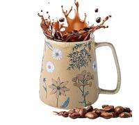 Flower Coffee Mug, Breakfast Milk Cup, Hand Painted Ceramic Drinkware, Large Capacity Design, Hot and Cold Beverage Use, Home Office Living Room, 5.12 Inches Multicolor 1 Piece