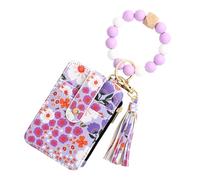 Flower Coin Purse, Floral ID Wallet | ID Bag Floral Print Wallet Without Silicone Beads Tassel Bracelet,Folded Edge Pretty Faux Leather Small Credit Card Brace, lavender, Se référer au descriptif,