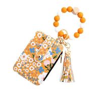 Flower Coin Purse, Floral ID Wallet, Keychain Bracelet Wallet, Folded Edge Faux Leather Small Credit Card Silicone Wristlet Wallets For ID Bag, Yellow, Se référer au descriptif, Refer to description
